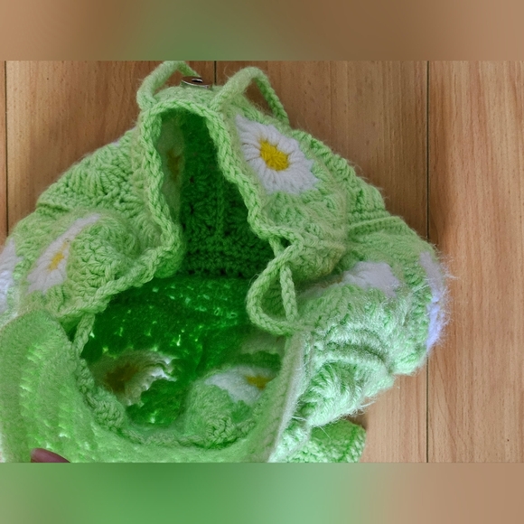 Handmade Green Crochet Backpack with Floral Design main image 4